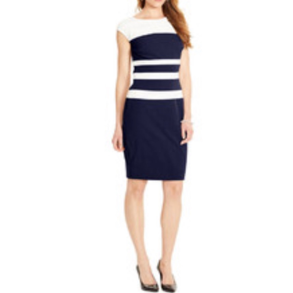 Lauren Ralph Lauren: Sleeveless Striped Sheath Dress Size 14